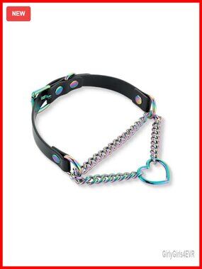 Handmade Vegan Leather Choker Necklace with Metallic Heart Ring, 5-Hole